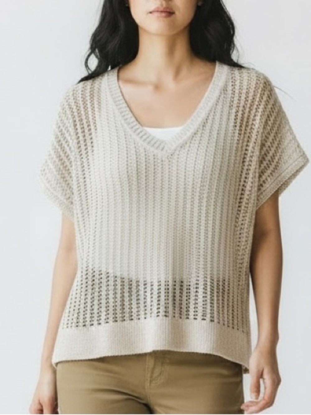 Banana Republic Open Knit V Neck Sweater in Beige Size Medium NWOT